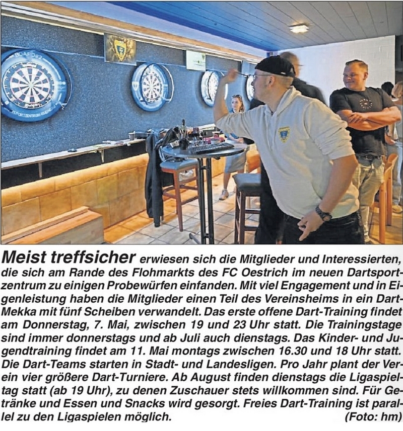 Bericht Rheingau-Echo zur Erföffnung des Dartsportzentrum Rheingau am 01. Mai 2026