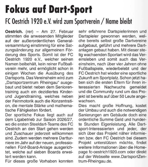 FC Oestrich wird Sportverein - Rheingau Echo März 2026