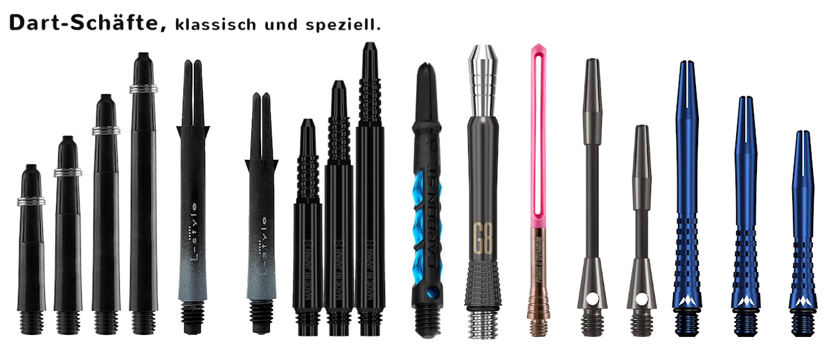Verschiedene Ausführungen von Dartschäfte (Dart-Shafts)